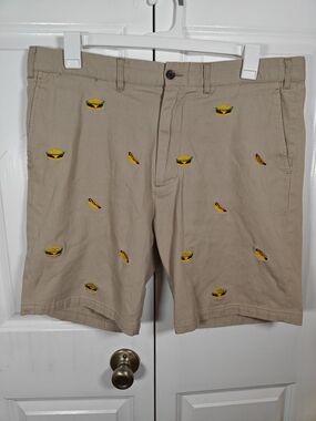 Castaway Nantucket Mens 38 Embroidered Hot Dog & Hamburger Chino Shorts Khaki